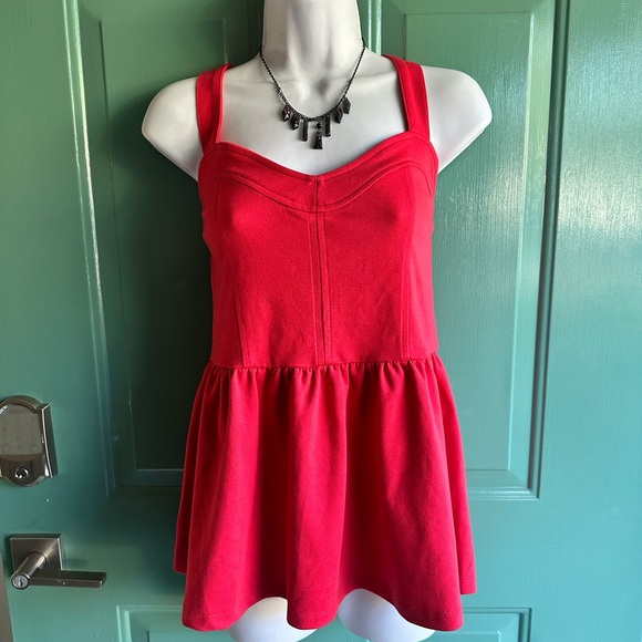 Red Sleeveless Peplum Top size L with Back cut outs! - Picture 1 of 8